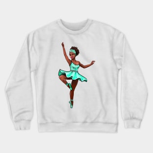 Ballet Dancer in green tutu dancing cute black girl African American brown skin ballerina - Dance Crewneck Sweatshirt